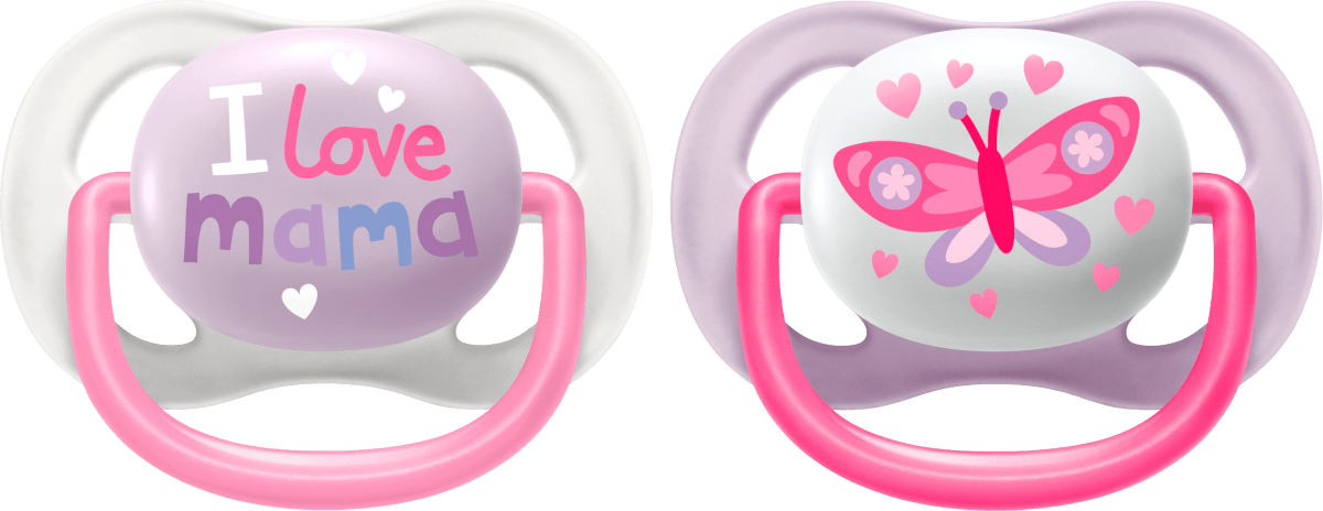 Schnuller ultra air happy Silikon, rosa/lila, 0-6 Monate, 2 St