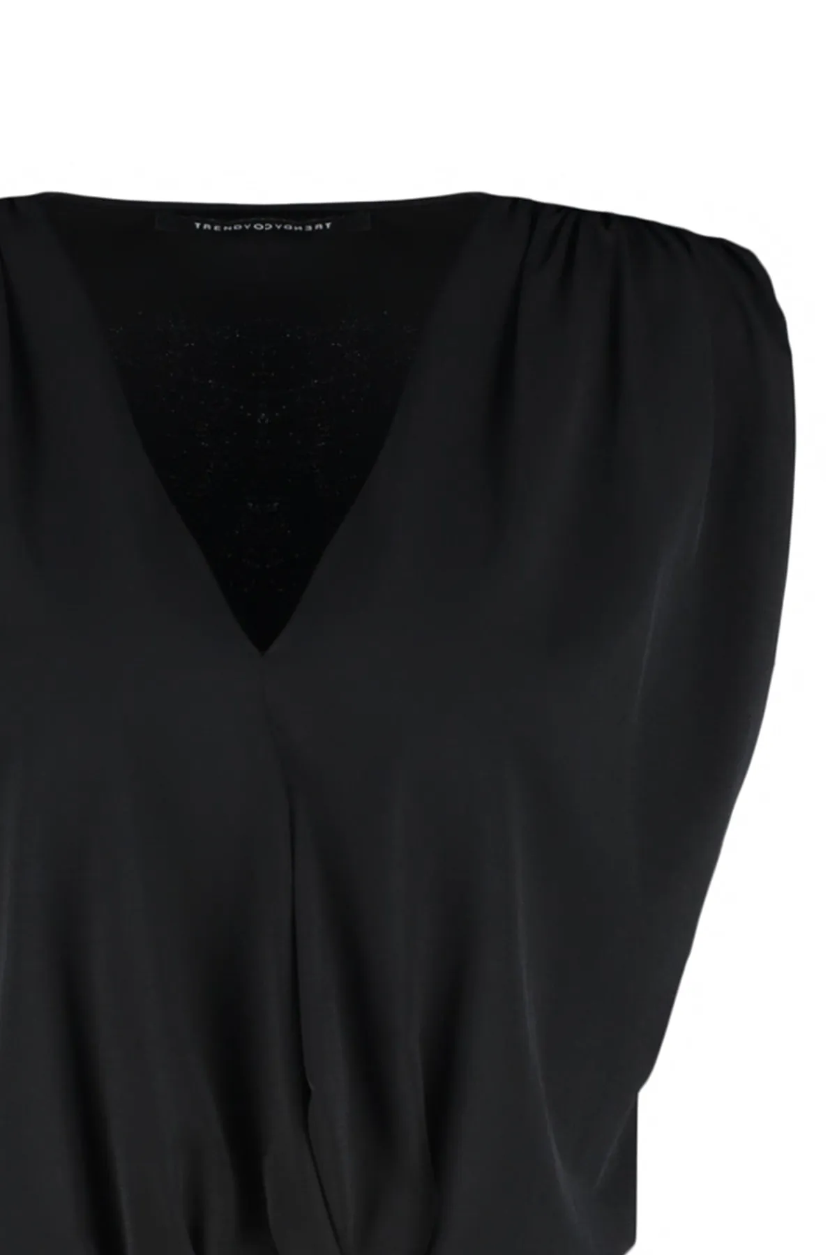 Trendyol Collection  Schwarzer, gepolsterter Strickbody mit zweireihigem Kragen, flexiblem Druckknopf TWOSS23BD00007