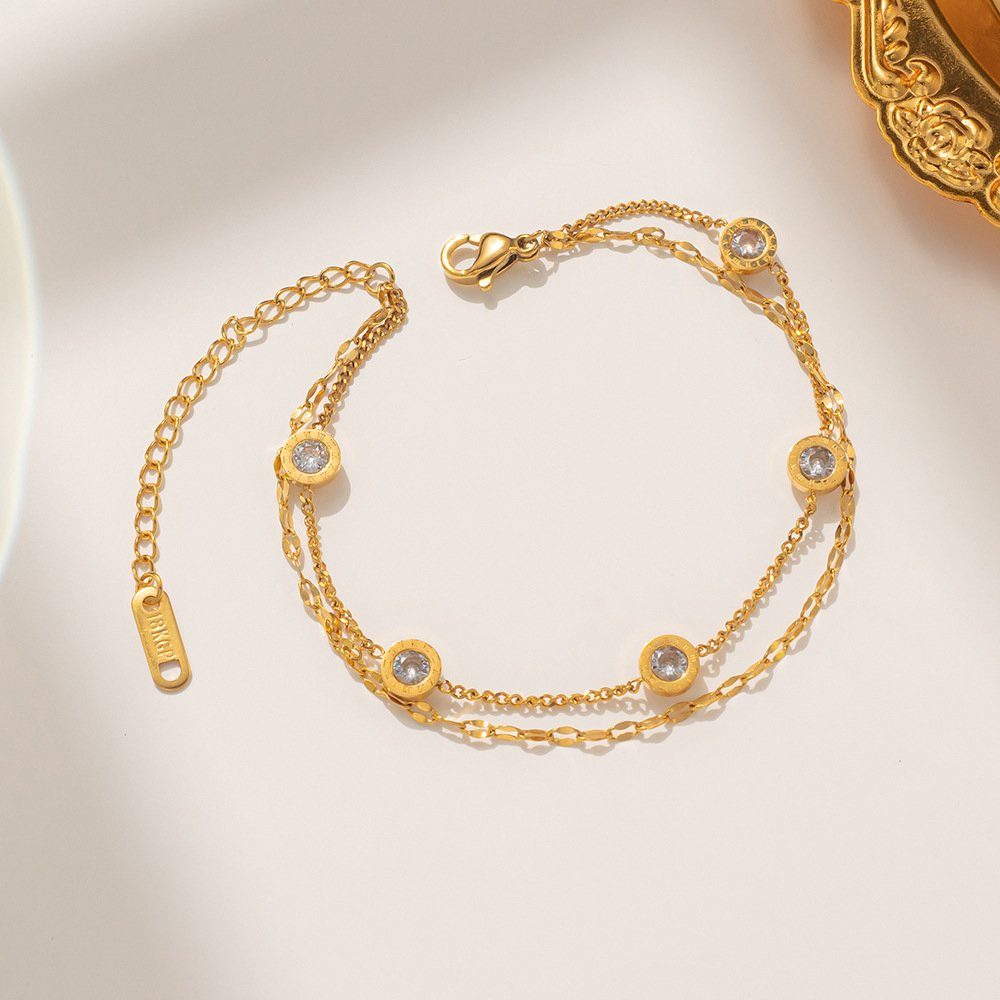 ENGELSINN Goldarmband ENGELSINN Armreif Armband Kettenarmband Gold mit Steinchen (1-tlg), doppelt gelegt mit Zirkonia inkl. Geschenkbox