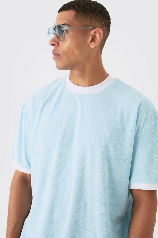 Oversized Extended Neck Contrast Towelling T-shirt