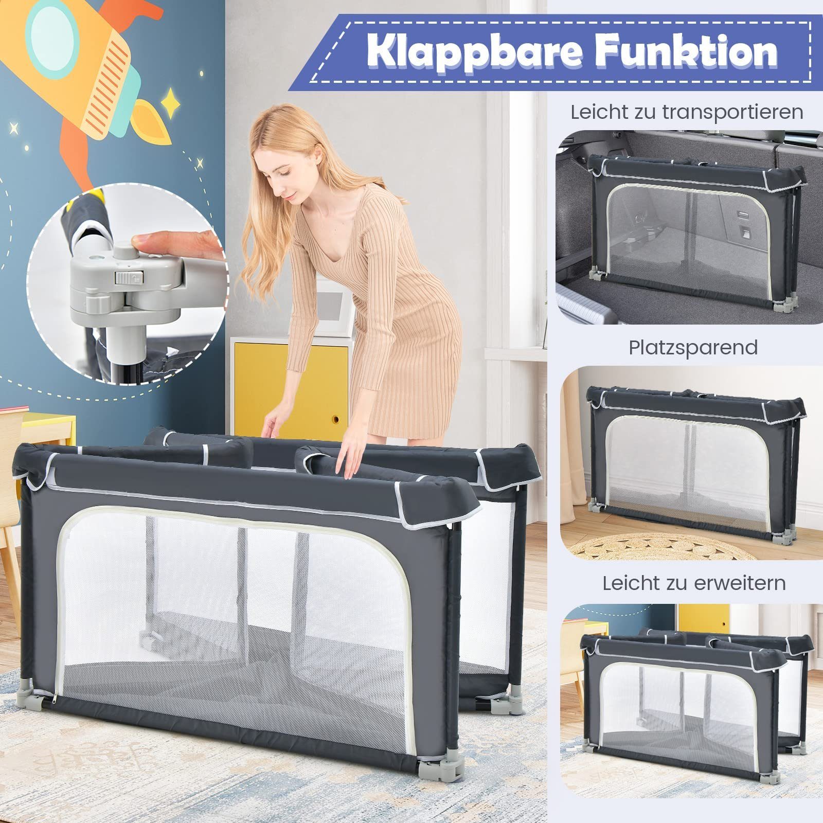 COSTWAY Laufgitter Baby Laufstall, mit 50 Bälle & Netzwänden & Tür