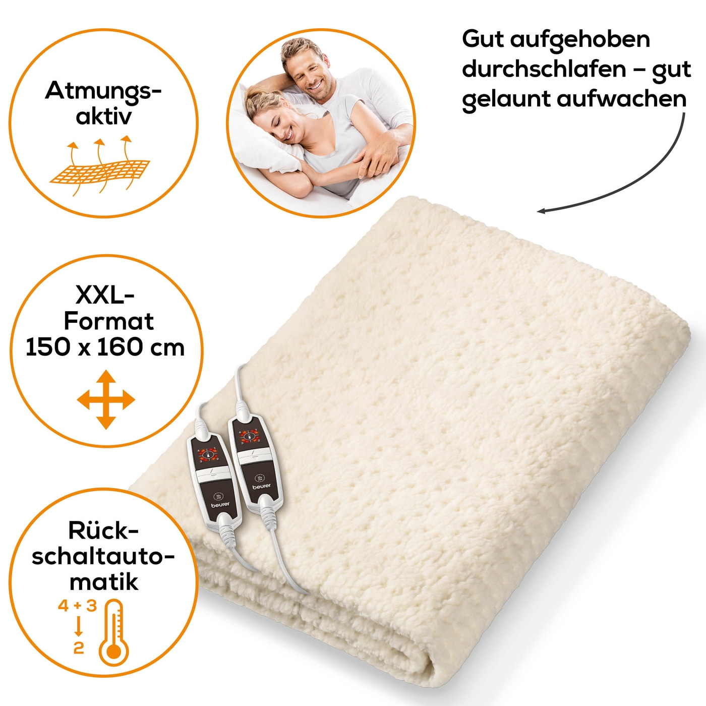 Beurer Doppel-Wärmeunterbett UB 56 Teddy Double-Extra großes & weiches Wärmeunterbett mit 2 Schaltern - 150 x 160 cm