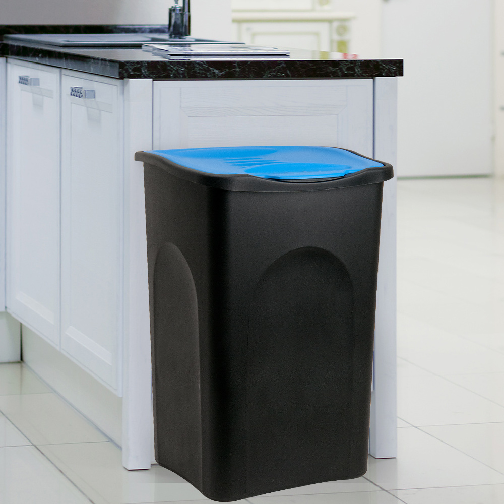 Casaria Deuba® Mülleimer Schwarz/Blau Kunststoff 50L