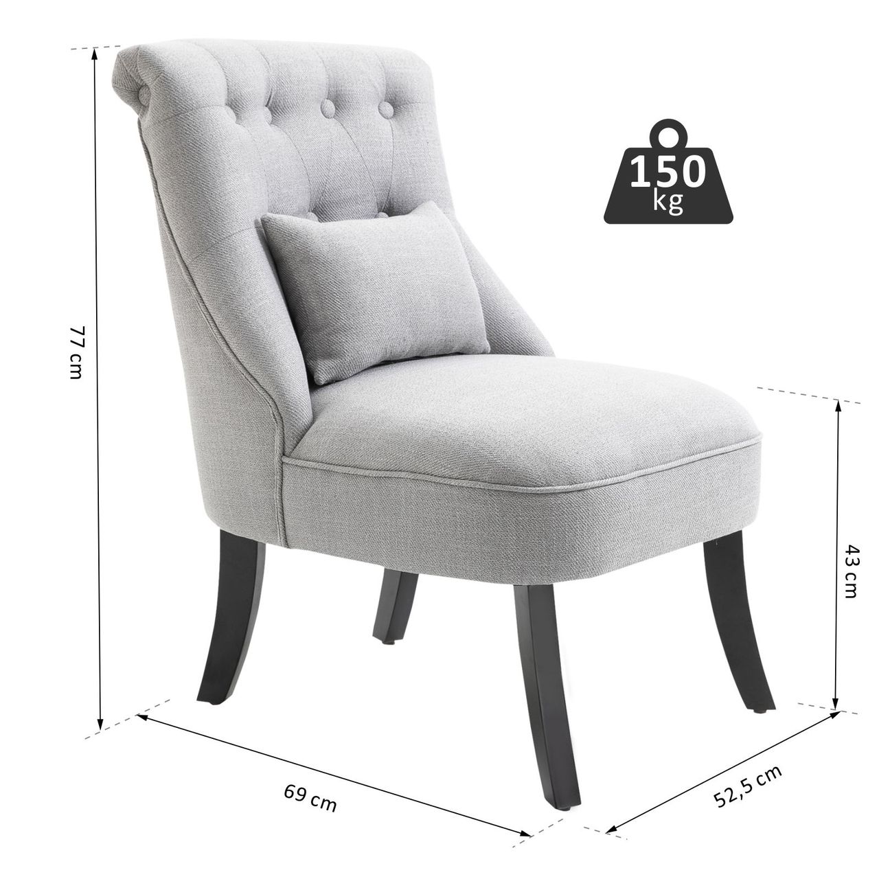 HOMCOM Relaxsessel mit Rückenkissen, Sessel, Fernsehsessel, Erhöhte Füße, Leinen, Grau, 52,5 x 69 x 77 cm