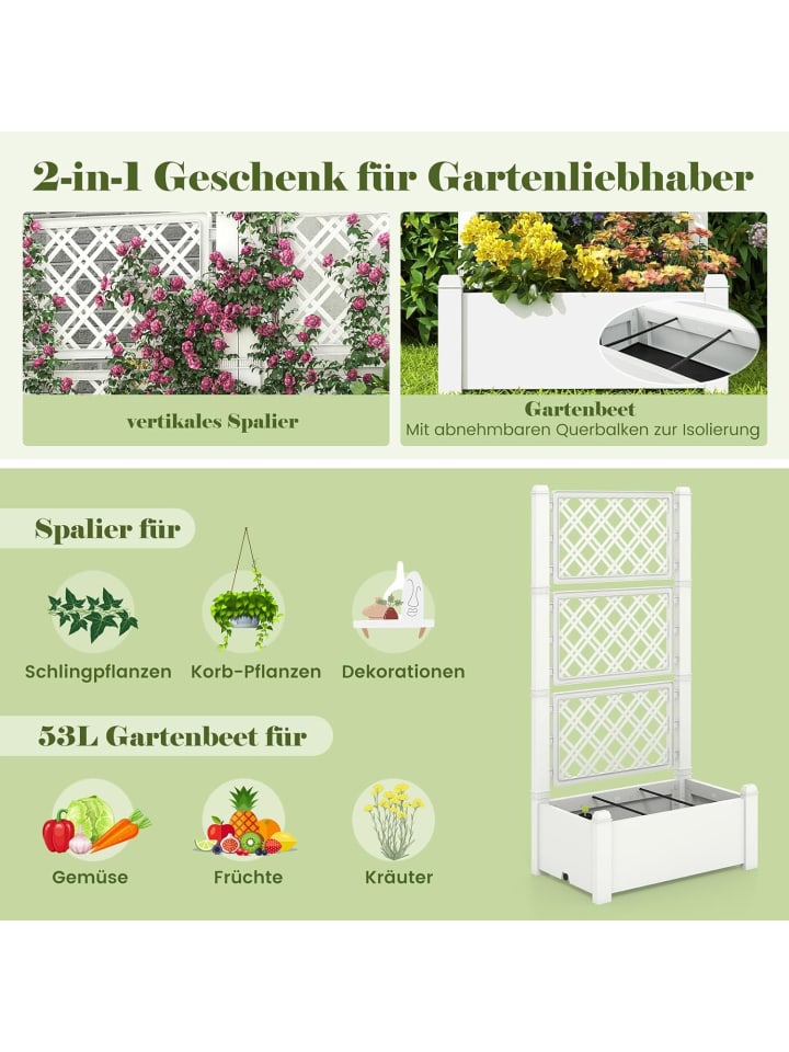 COSTWAY Hochbeet mit Rankgitter 76x45x150cm in Weiß günstig kaufen onesize