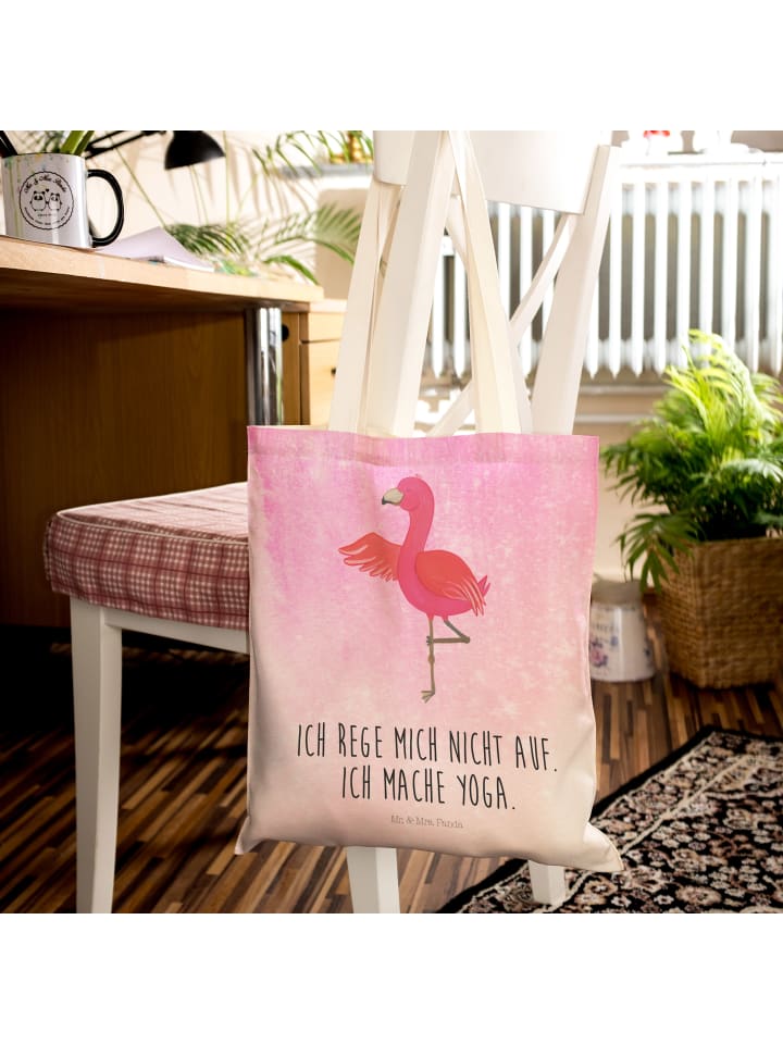 Mr. & Mrs. Panda Einkaufstasche Flamingo Yoga mit Spruch in Aquarell Pink günstig kaufen onesize