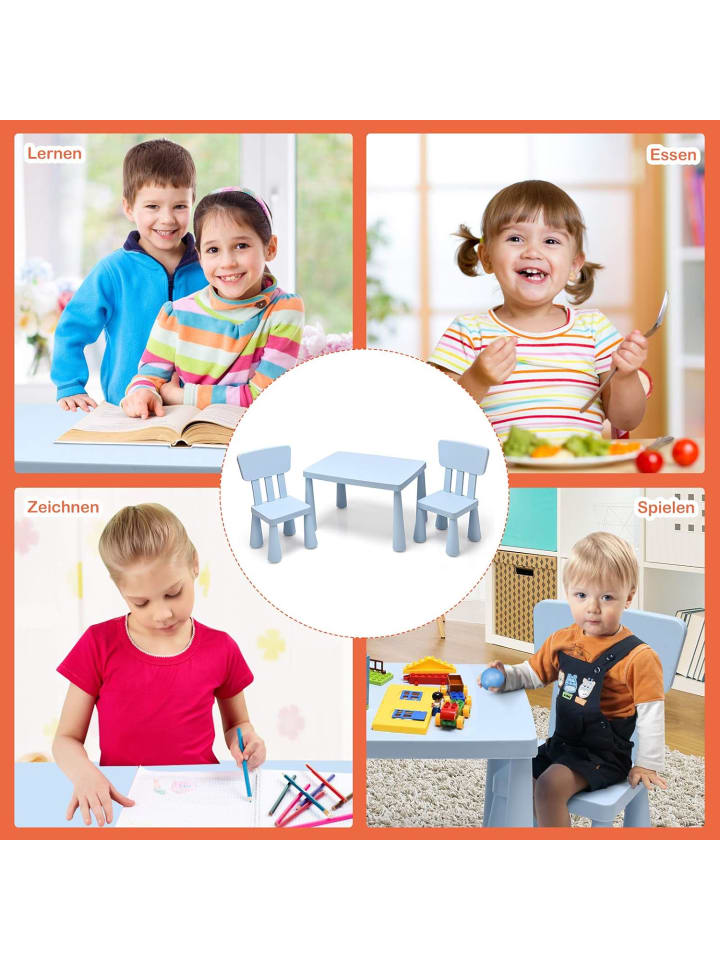 COSTWAY Sitzgruppe 3 tlg. Set in Blau günstig kaufen 50 cm