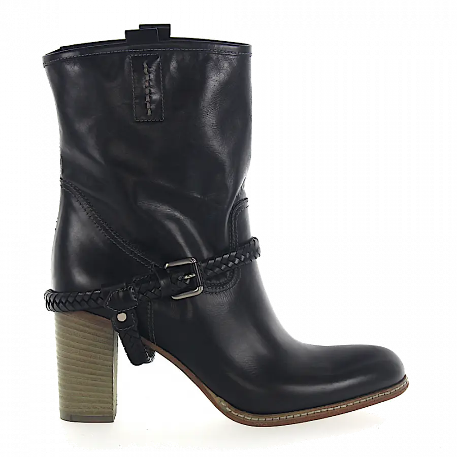 Rossano Bisconti - Cowboy-/ Bikerstiefeletten Glattleder Zierschnalle schwarz - schwarz