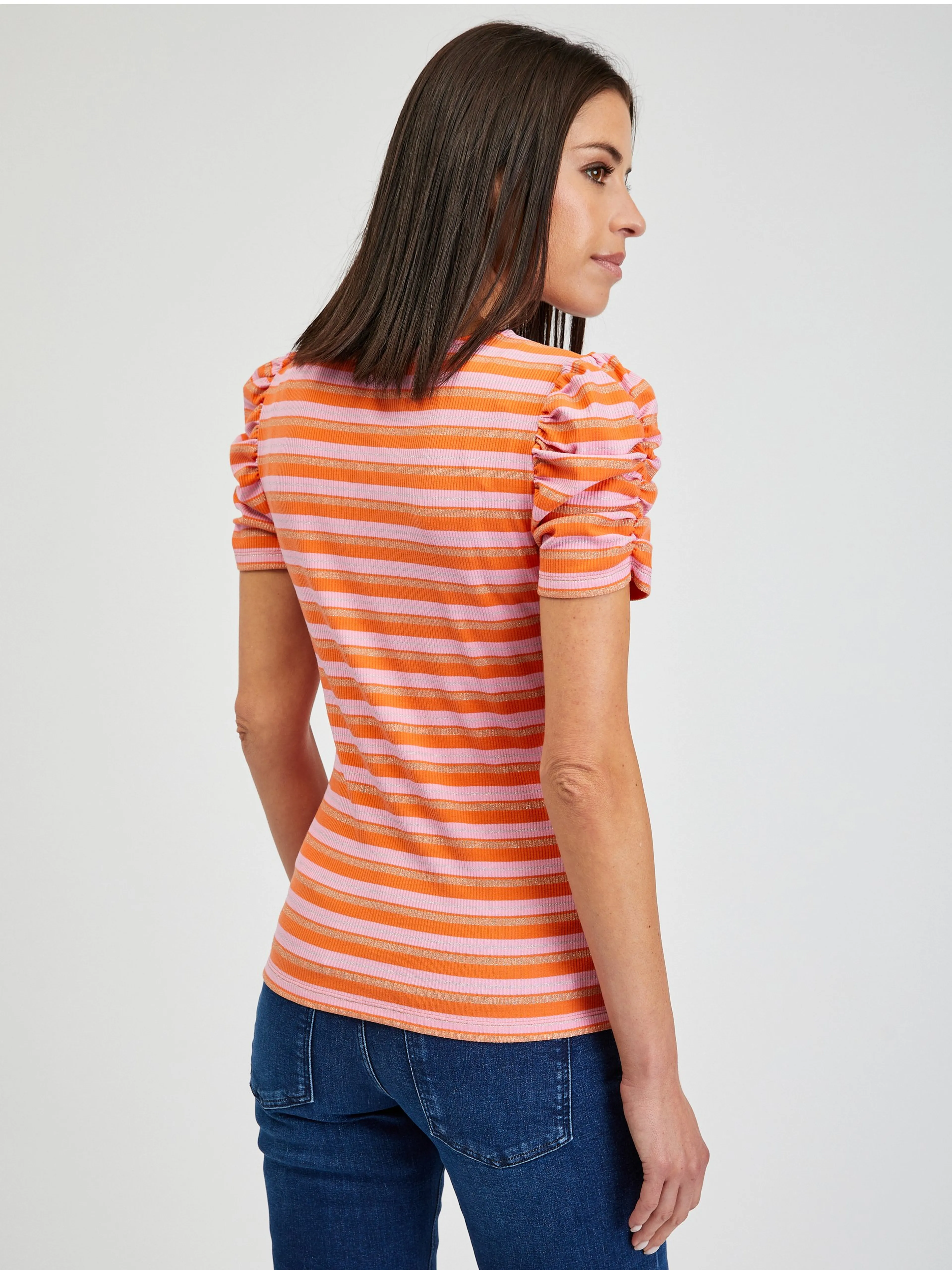 Rosa und orange gestreiftes Damen-T-Shirt ORSAY