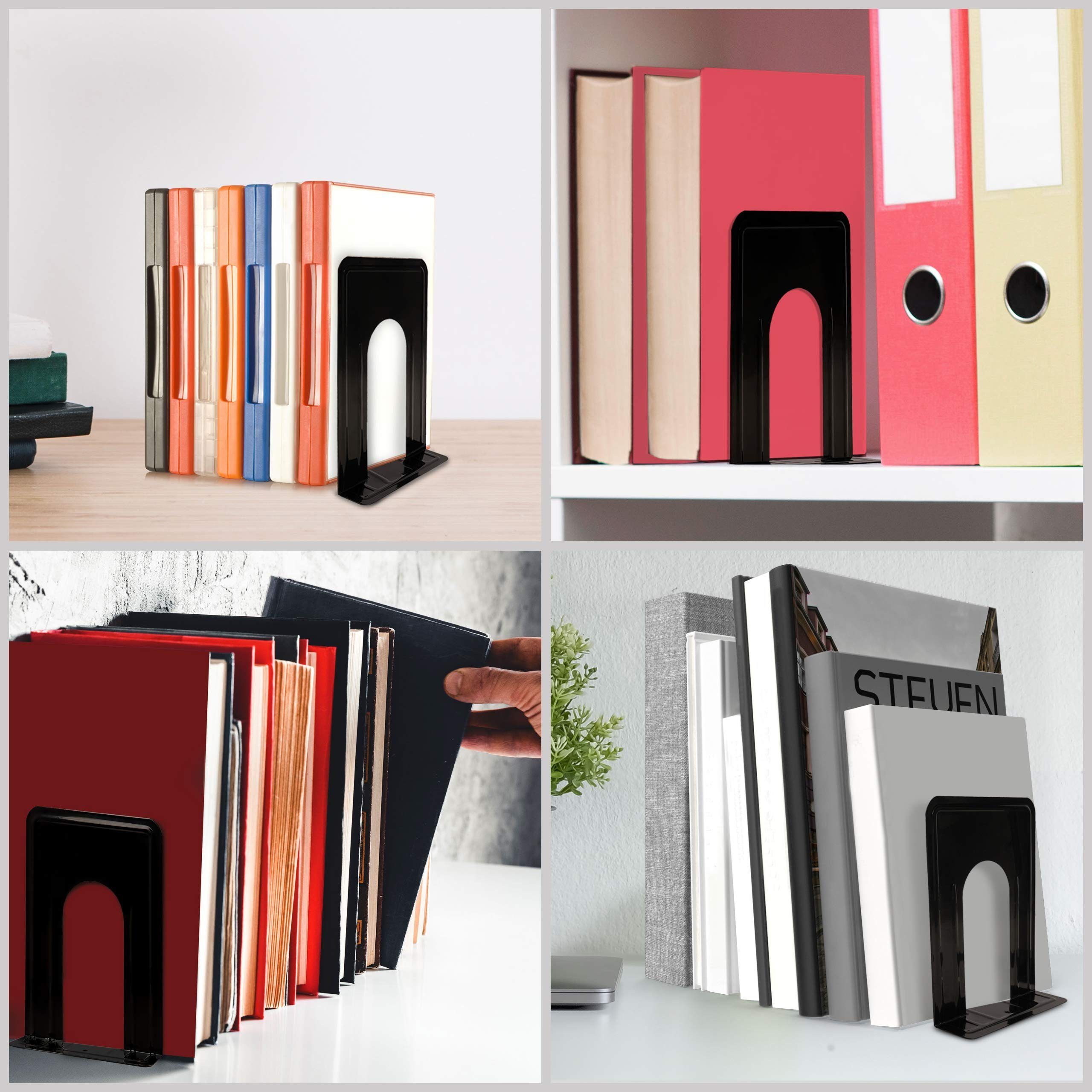 Belle Vous Zeitungsständer Schwarze Buchstützen (3 Paare) zur rutschfesten Aufbewahrung, Black Bookends (3 Pairs) for Non-Slip Storage