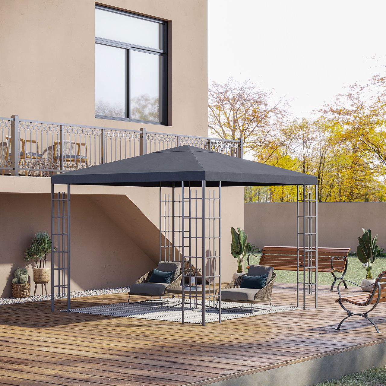 Outsunny Gartenpavillon 3 x 3 m Pavillon Gartenzelt Festzelt Partyzelt Stahl Polyester Grau