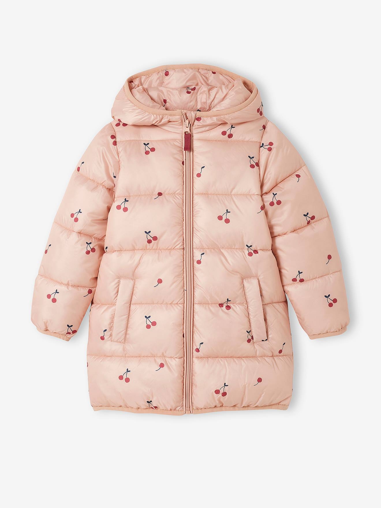 Vertbaudet Lange Mädchen Steppjacke mit Recycling-Polyester - rosa bedruckt