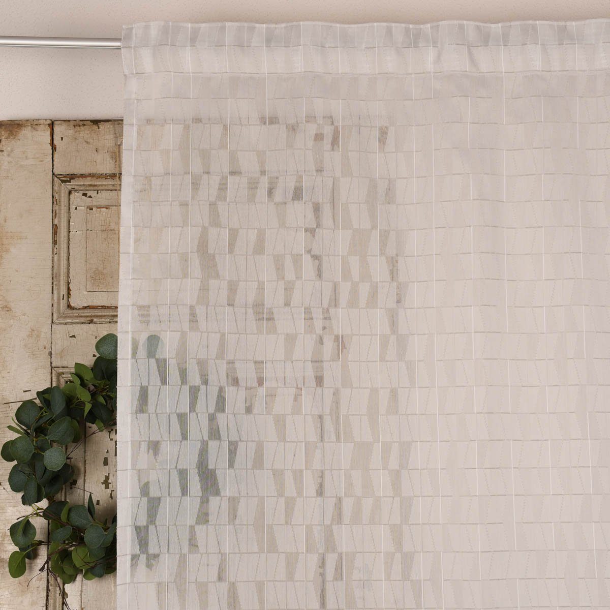 Meterware Rasch Textil Gardinenstoff Stores Scherli Rechtecke abstrakt ste300cm, stark perforiert, Kunstfaser, überbreit