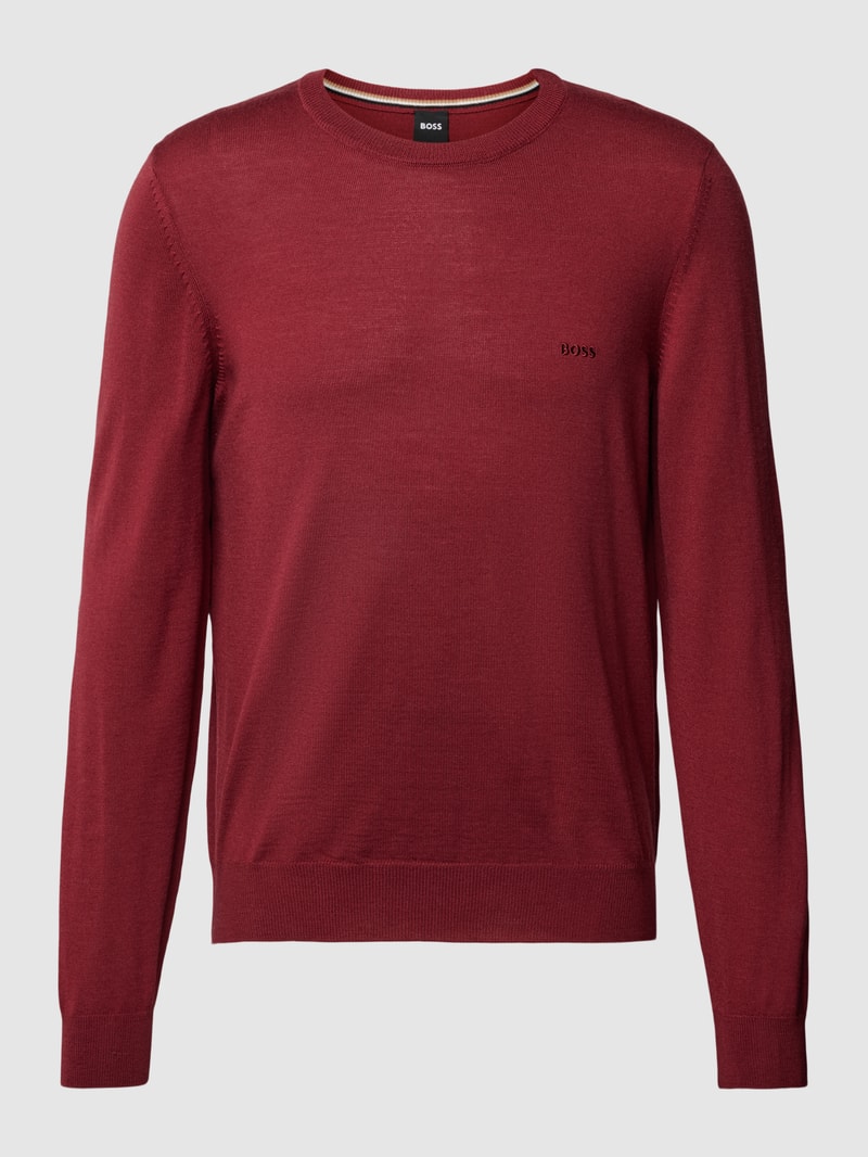 Strickpullover mit Label-Stitching Modell 'Botto' in bordeaux rot