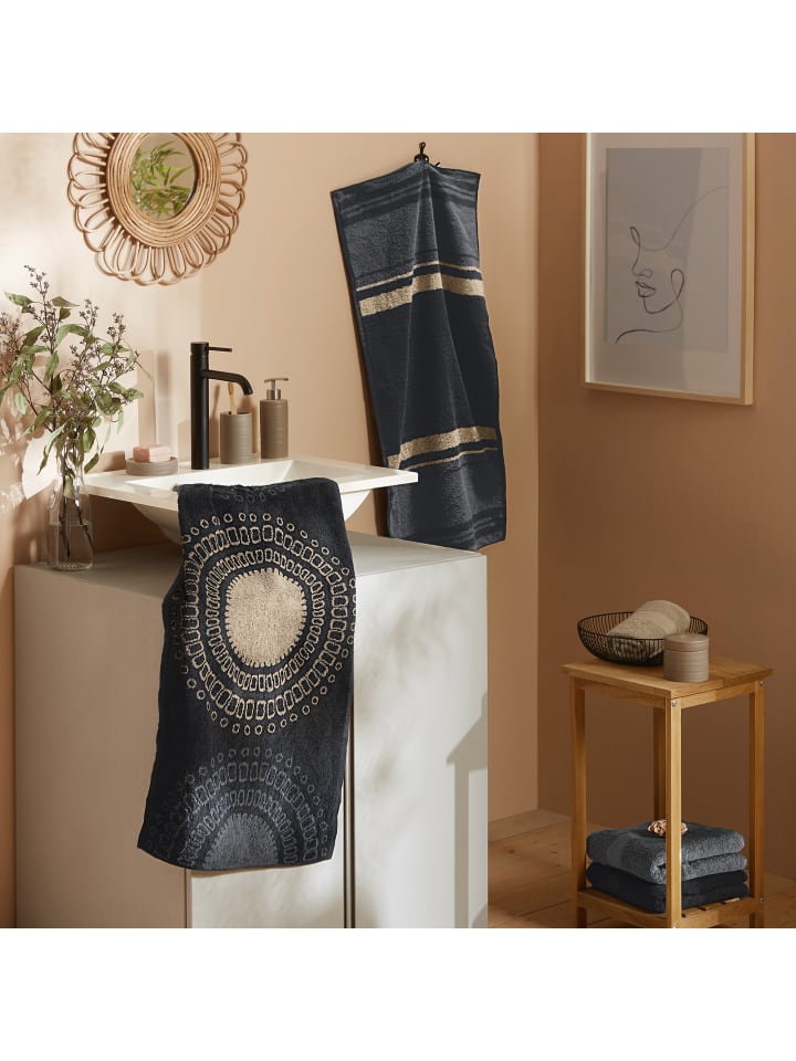 REDBEST Frottier, Jacquard Handtuch Kreise in taupe günstig kaufen 50 x 100 cm