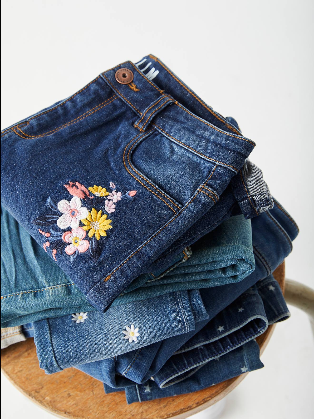 Vertbaudet Bestickte Mädchen Slim-Fit-Jeans WATERLESS, Hüftweite REGULAR - dark blue