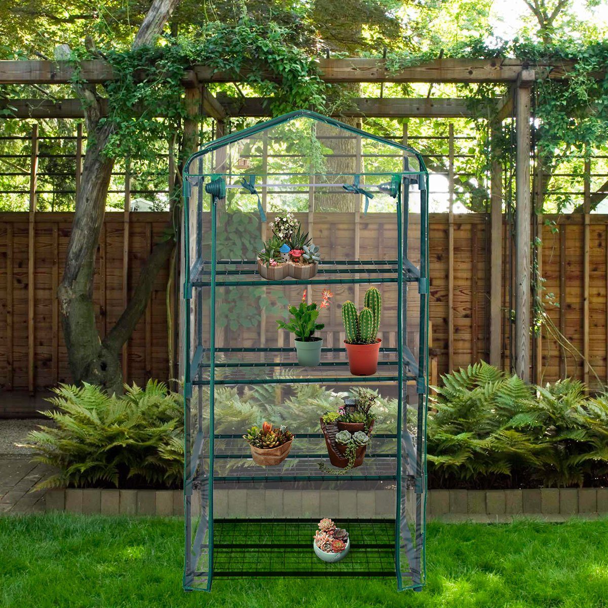 COSTWAY Gewächshaus, Mini Gartenhaus mit Reißverschluss, 69x49x160cm