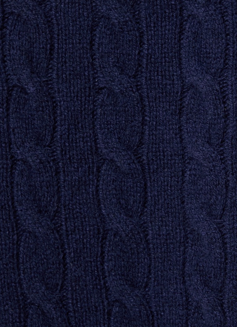 Pull à col roulé Ralph Lauren en maille torsadée, mélange cachemire, avec broderie logo.