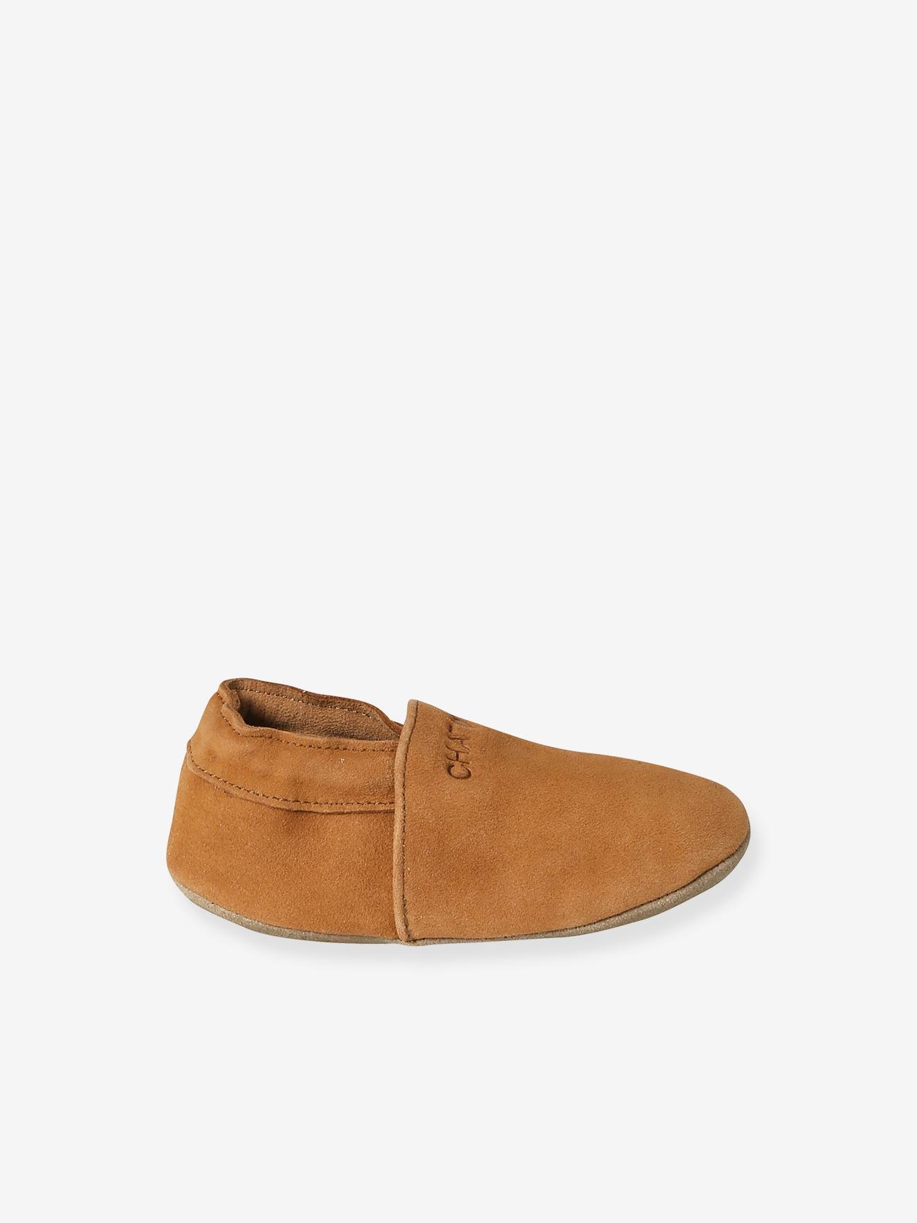Chaussons élastiqués en cuir souple bébé chocolat