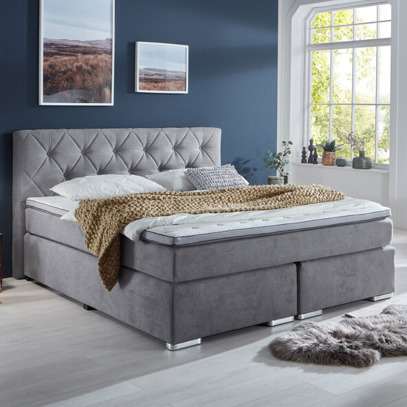 Boxspringbett Premium, lichtgrau, 180 x 200 cm