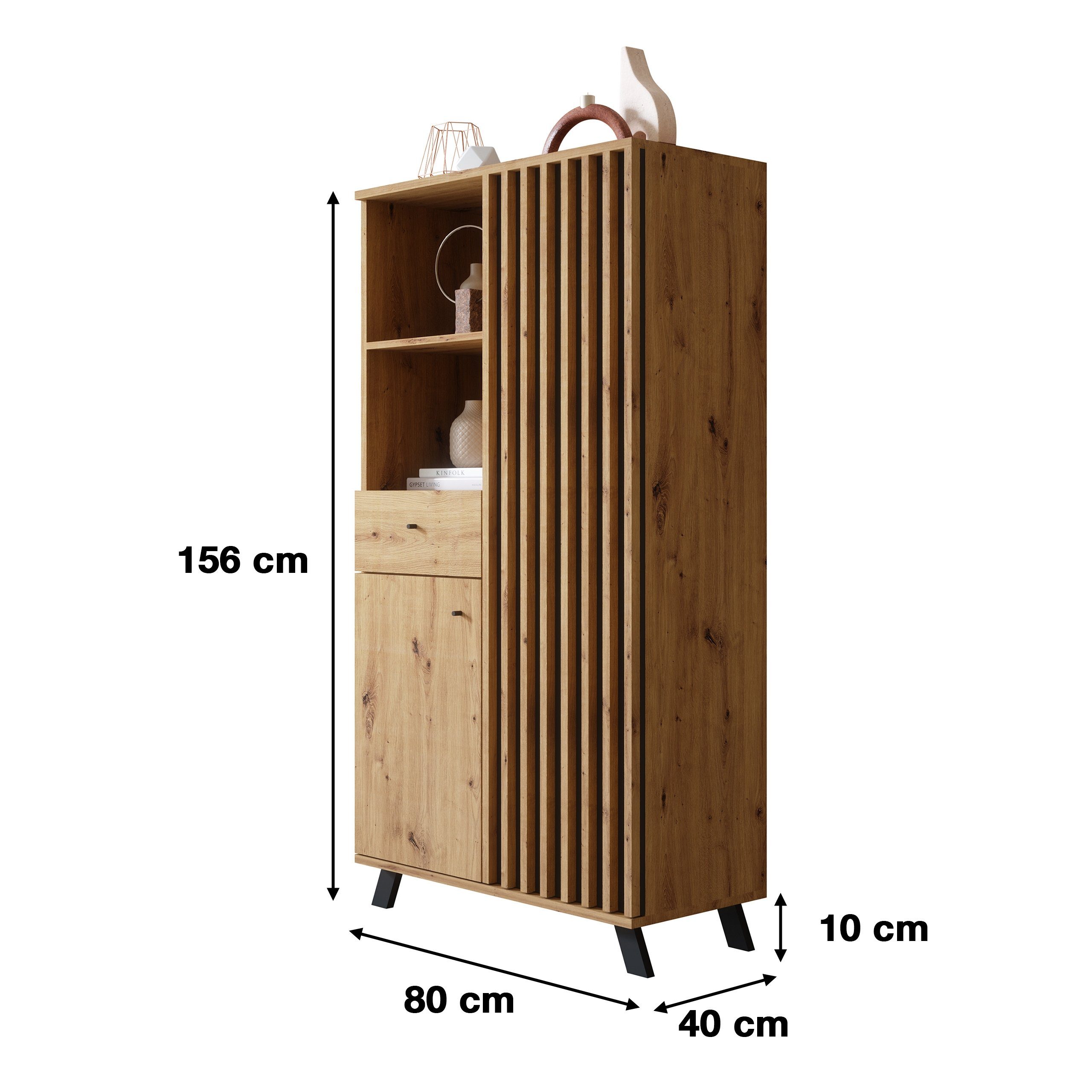 Newroom Highboard Barea, Wildeiche Highboard Modern Wandpaneel Vintage Sideboard Anrichte Wo...