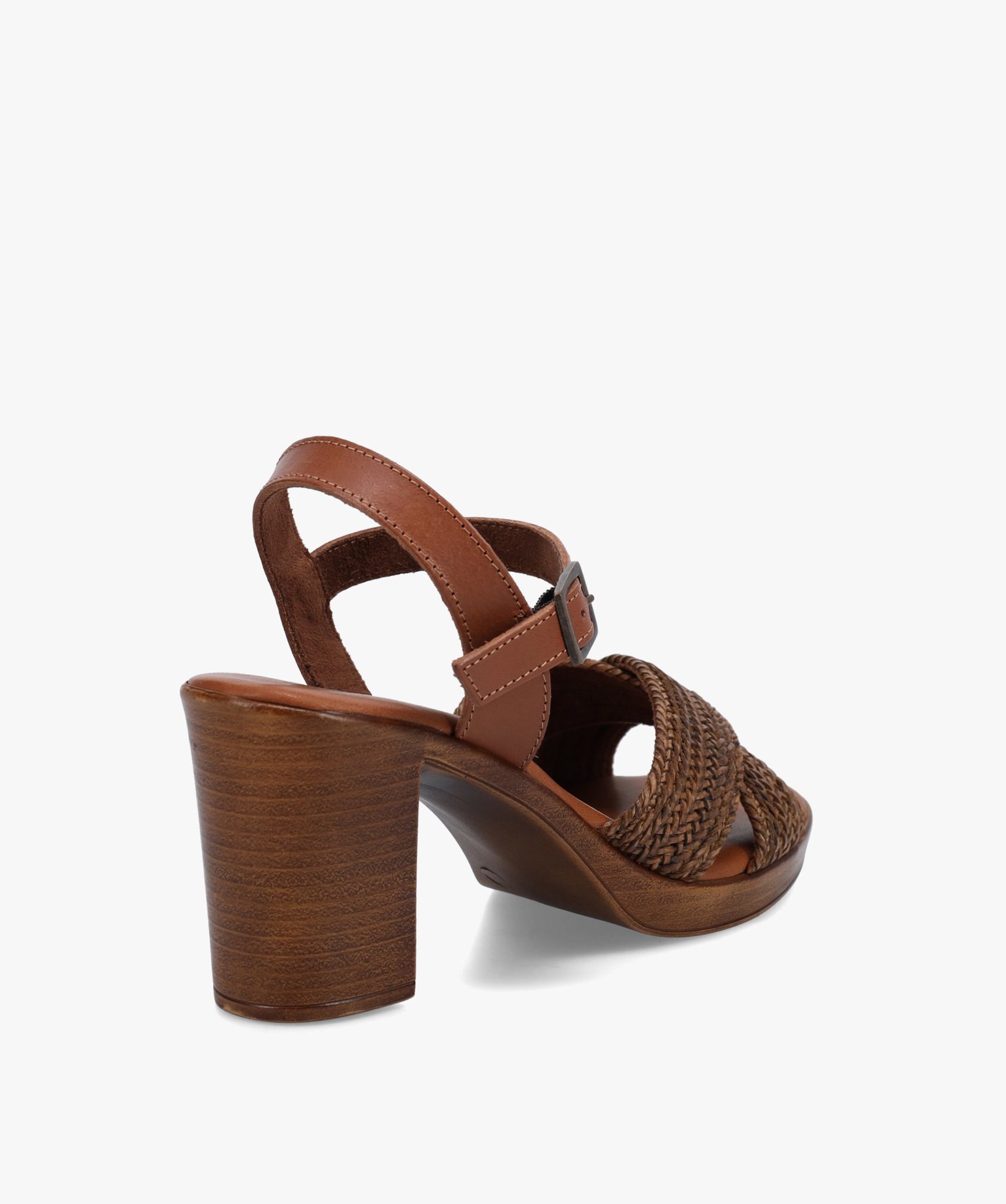 Sandales femme à talon haut et brides tressées camel | GEMO
