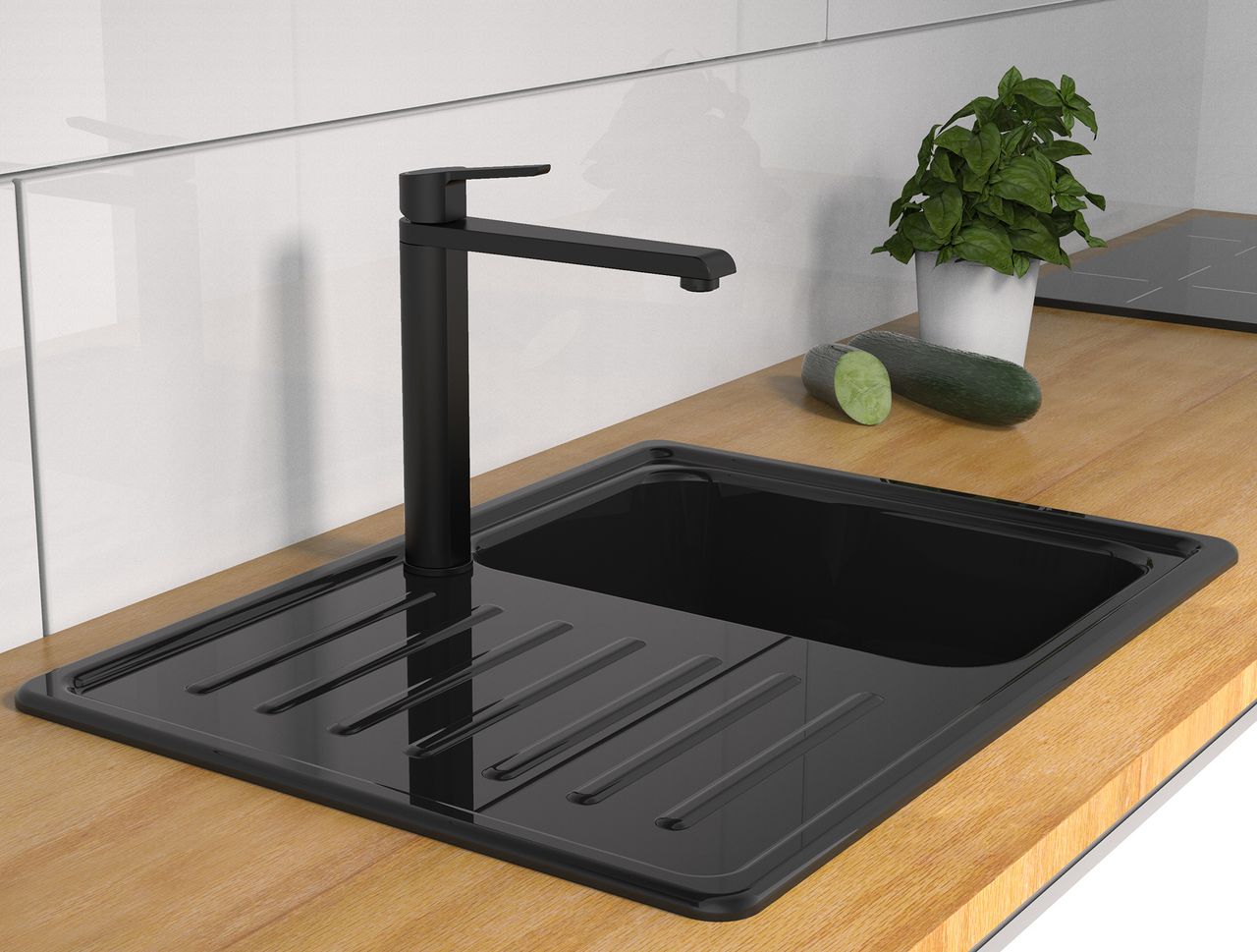 Schütte VITA Spültischarmatur, 360 Grad schwenkbarer Wasserhahn Küche, Küchenarmatur Schwarz