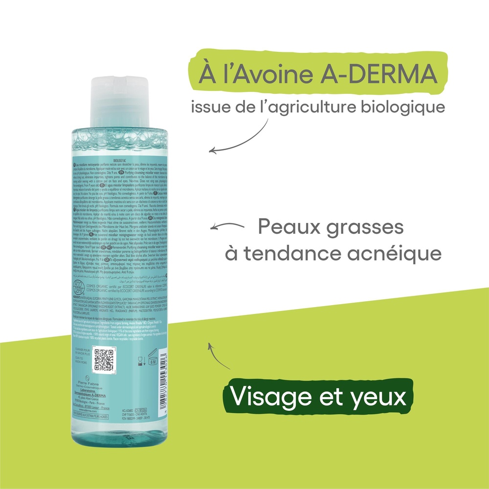 A-Derma Biology AC Eau micellaire purifiante bio  200ml Eau micellaire
