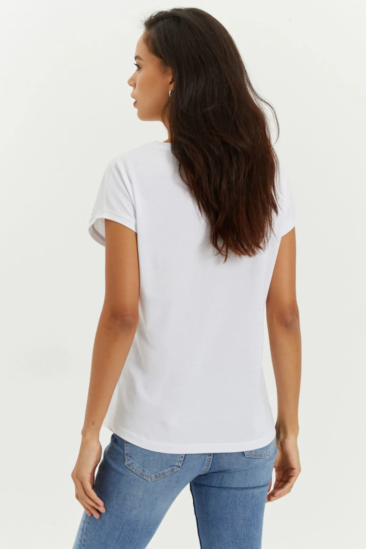 Cool & Sexy  Weißes, schulterfreies T-Shirt für Damen Yİ2442