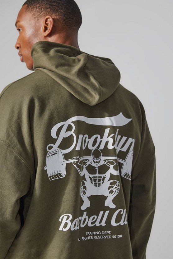 Man Active Hoodie mit Brooklyn Barbell Club Print