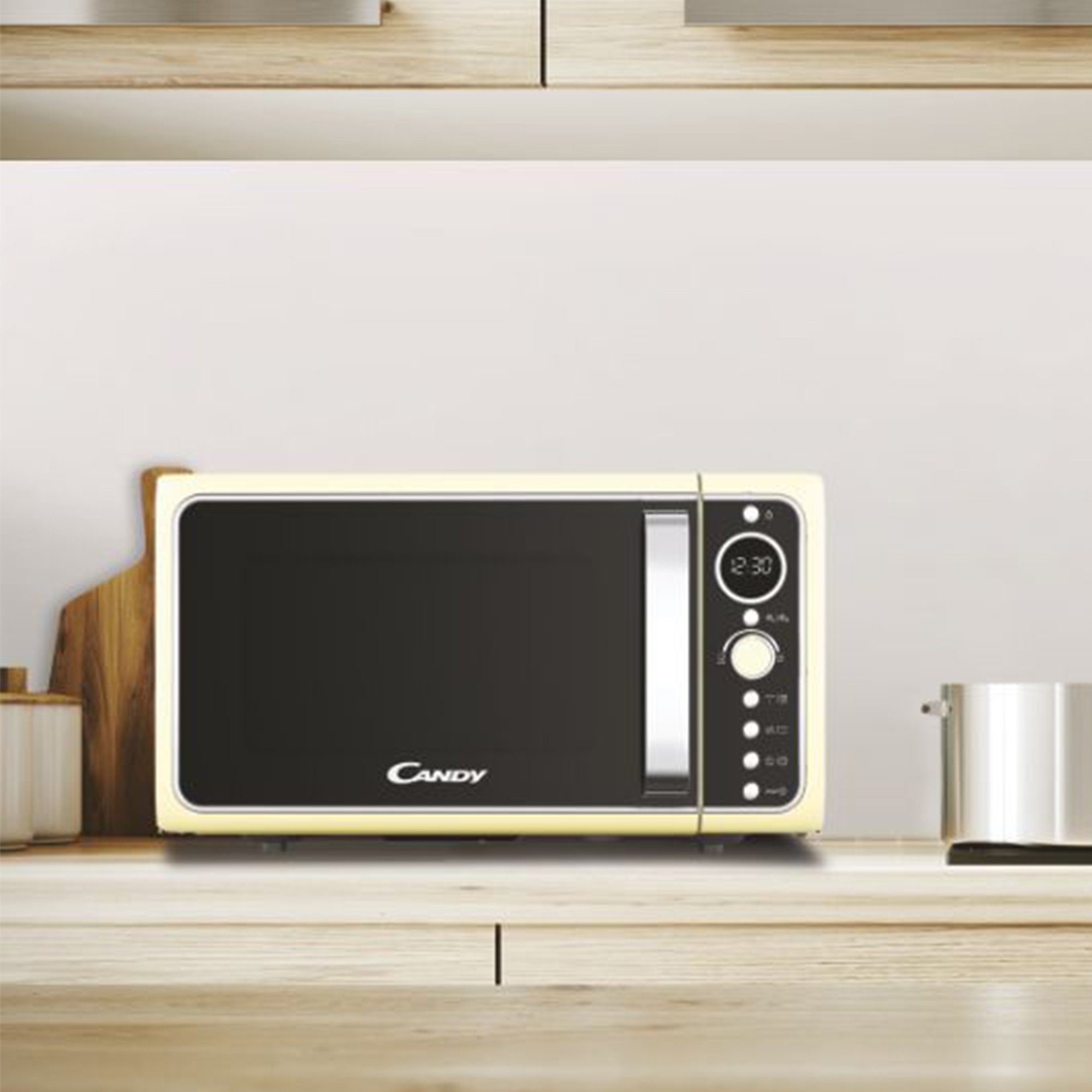Candy Mikrowelle DIVO G25CC, 1000 Watt Grill, Auftauen, Mikrowelle, 25,00 l, 6 Leistungsstufen, Timer, Uhr, Kindersicherung, retro Design
