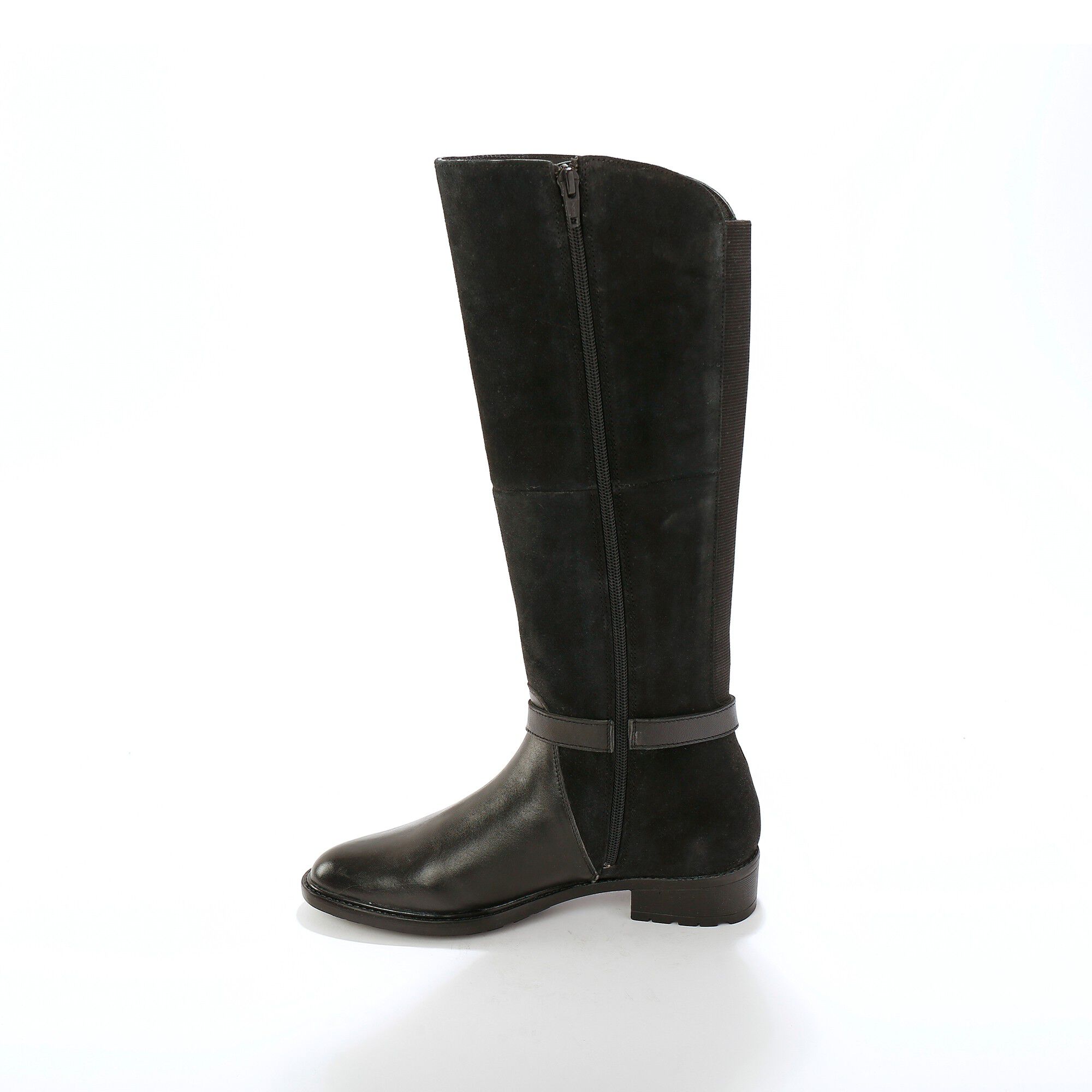 Bottes en cuir bimatière à mollets élastiqués