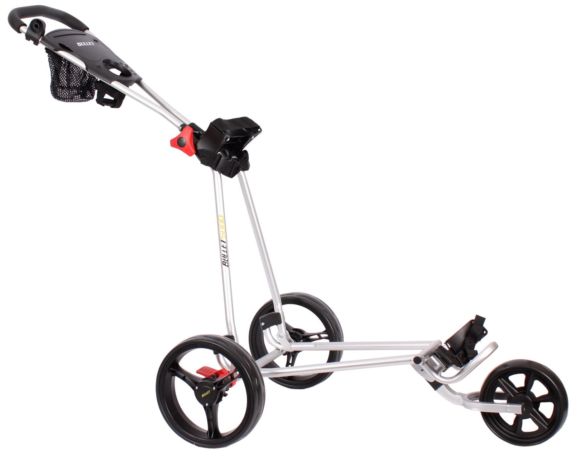 XQMAX Golftrolley Bullet 5000, (Komplettset), Fächer, Bremse, silbernes Gestell, 3 Räder, einfach aufzuklappen
