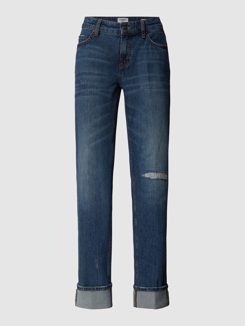 Straight Fit Jeans im Used-Look Modell 'Paris' in blau