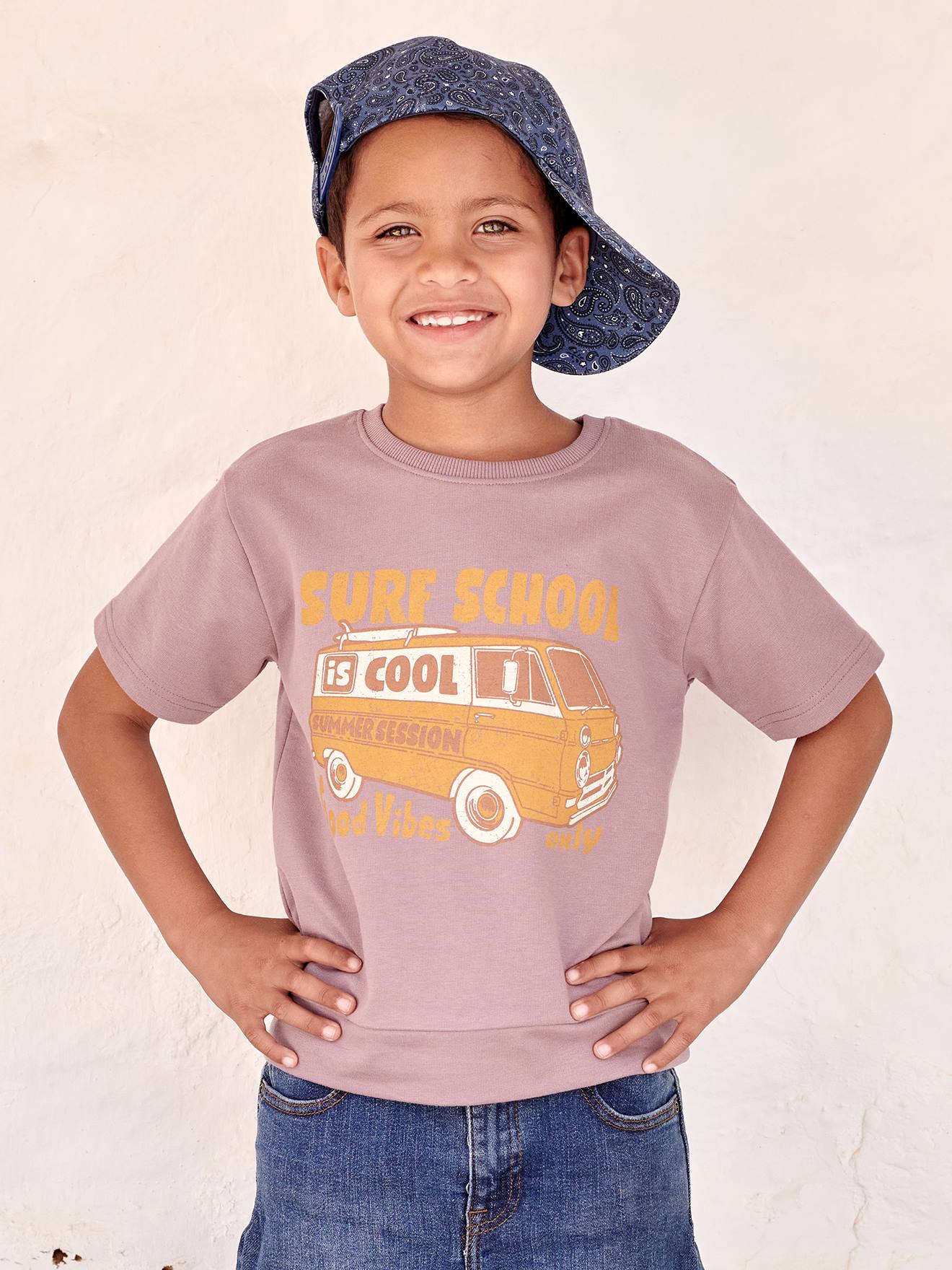 Vertbaudet Jungen T-Shirt, Van-Print - violett