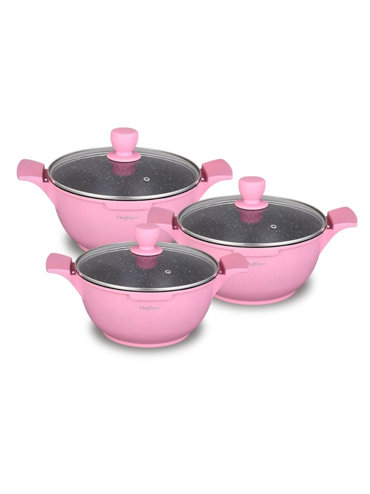 Cheffinger Kochtopfset 20-24-28cm 6-tlg Pink in Pink günstig kaufen onesize