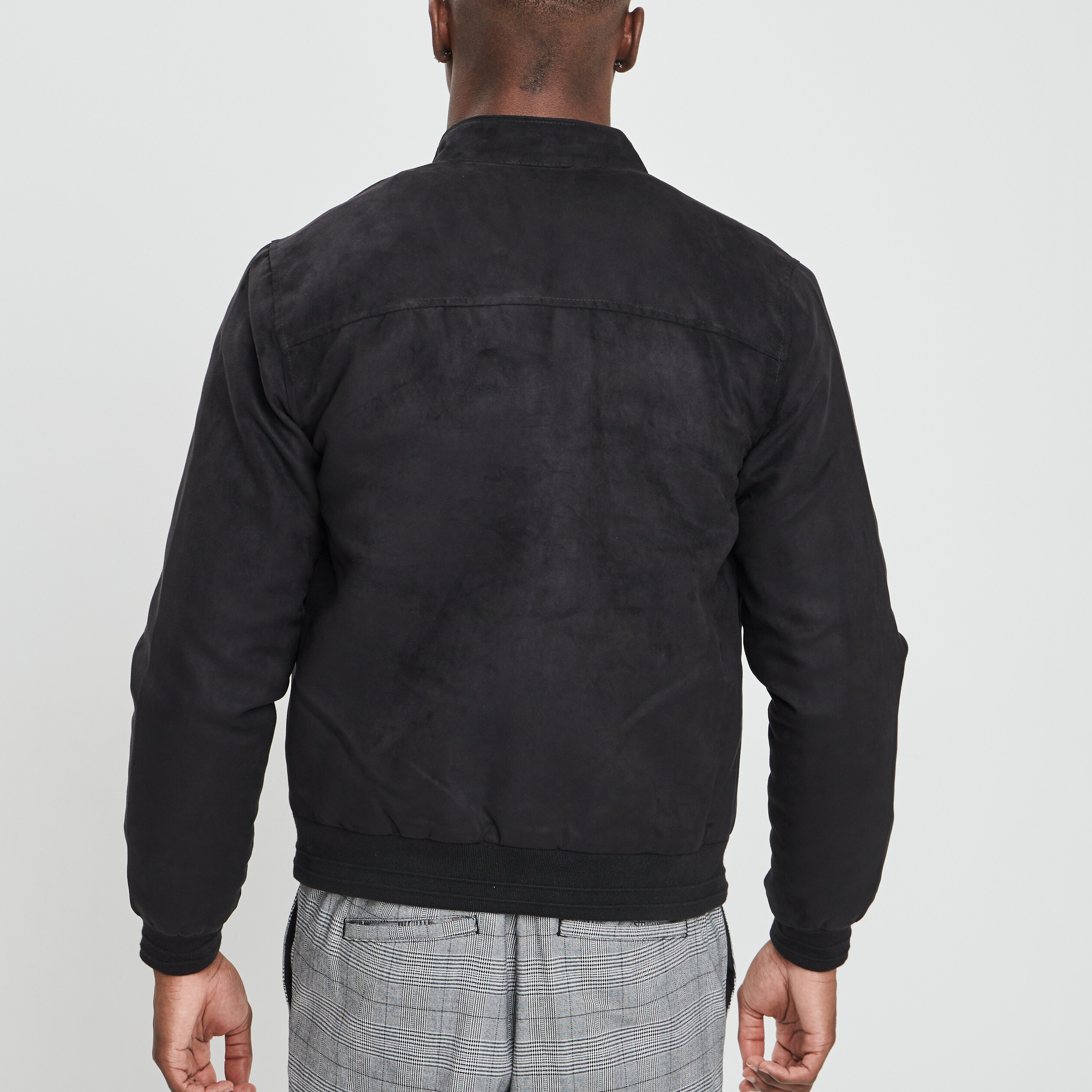 Blouson droit zippé aspect suédine noir homme | La Halle