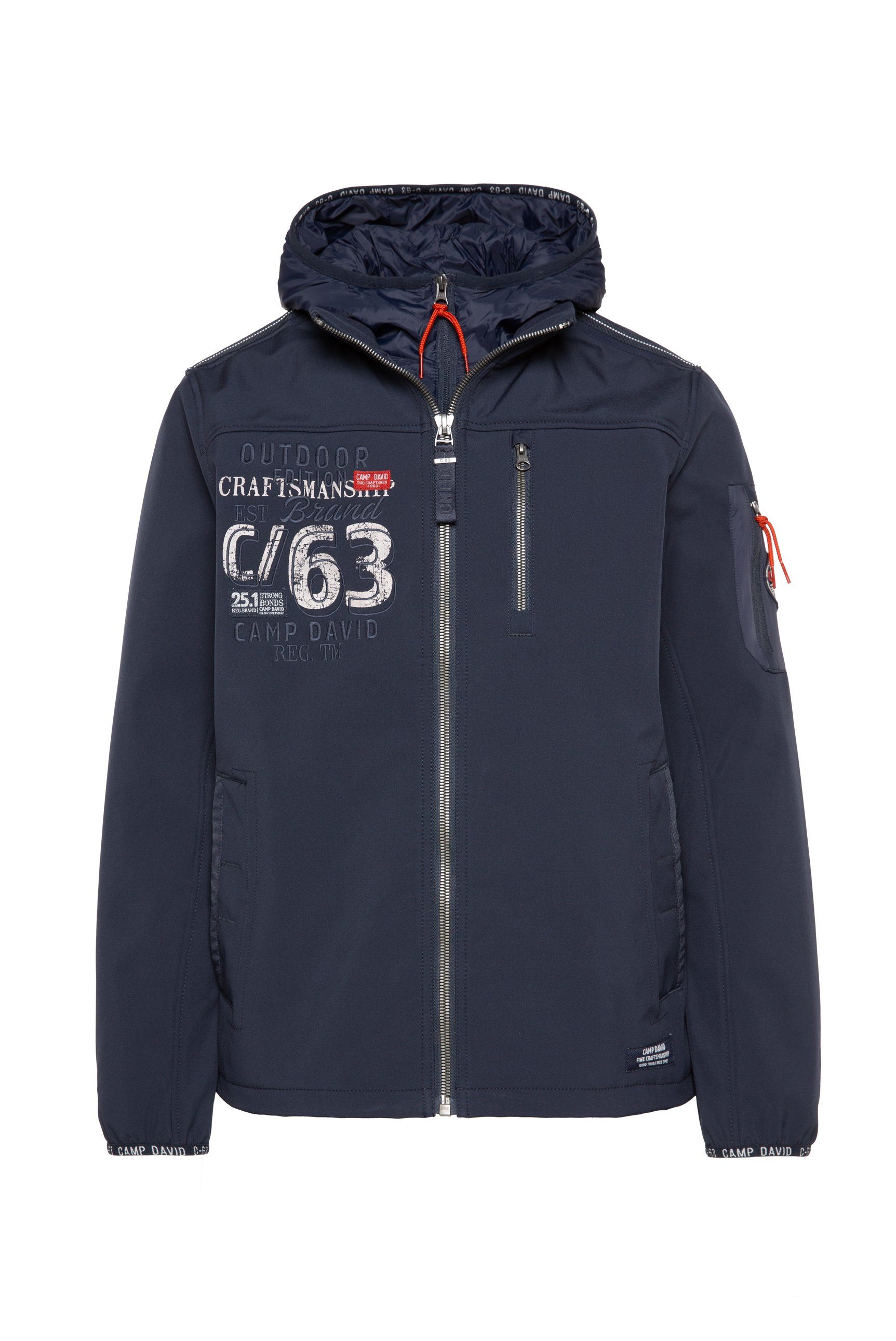 CAMP DAVID Softshelljacke mit Logo-Applikationen vorne und hinten