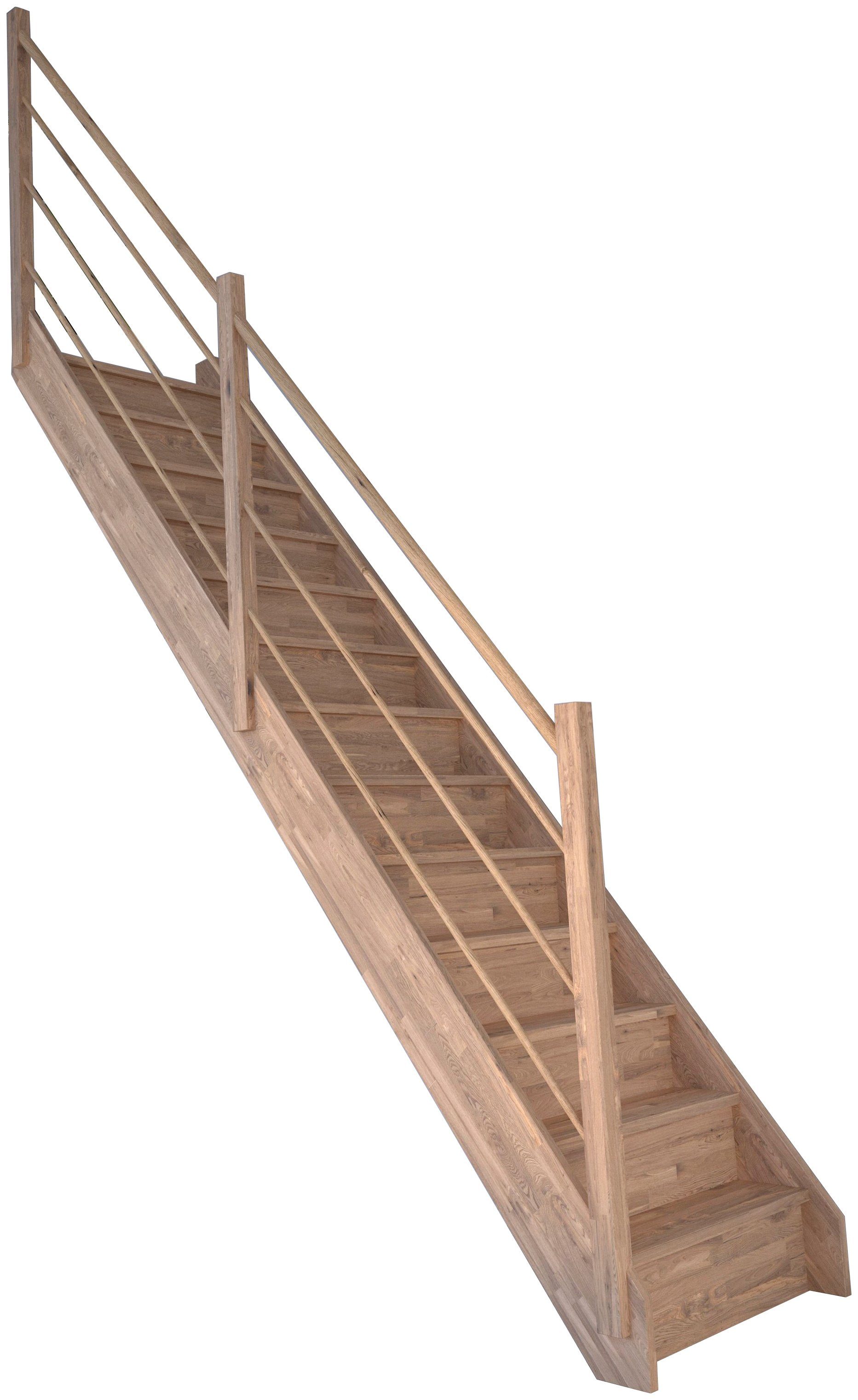 Starwood Raumspartreppe Massivholz Rhodos, Holz-Holz Design Geländer Links, für Geschosshöhen bis 300 cm, Stufen geschlossen, Durchgehende Wangenteile