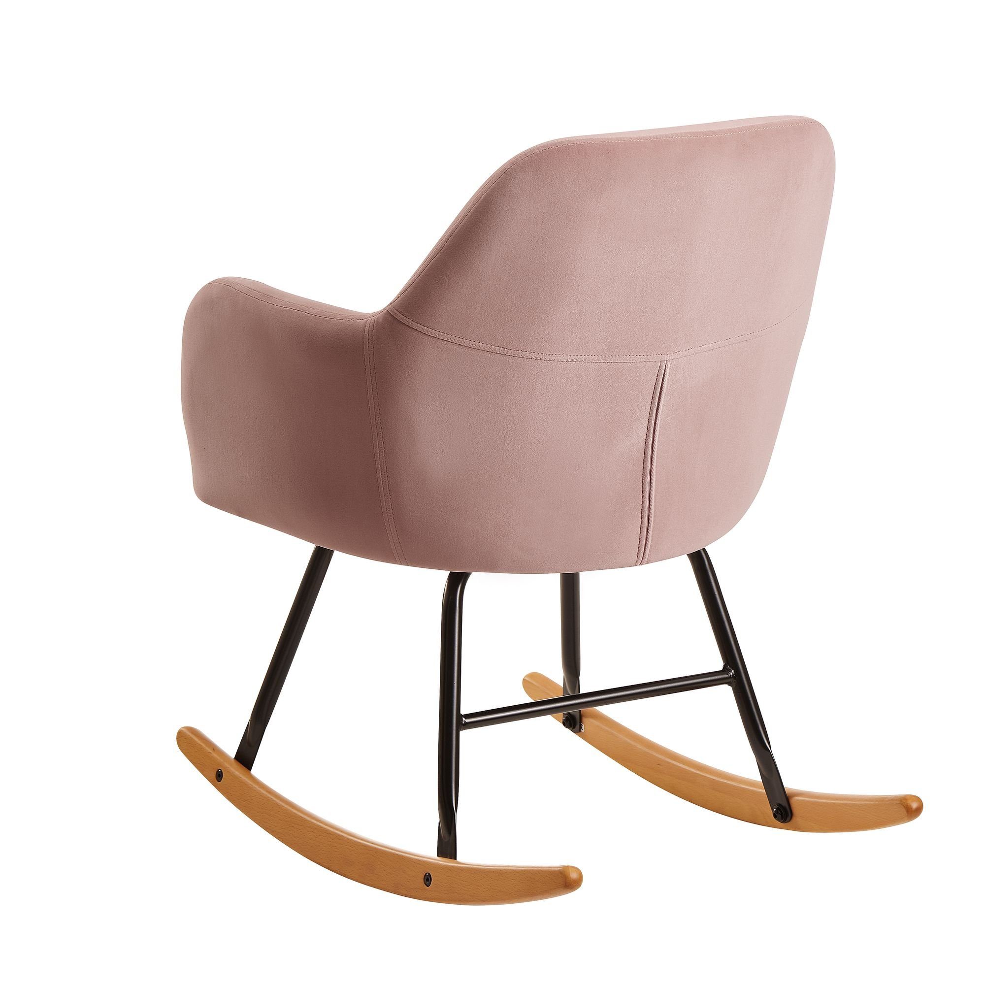 Wohnling Schaukelstuhl WL6.208 (Rosa 71x76x70cm Relaxsessel Samt Holz Skandi), Schaukelsessel Skandinavisch, Schwingsessel Modern