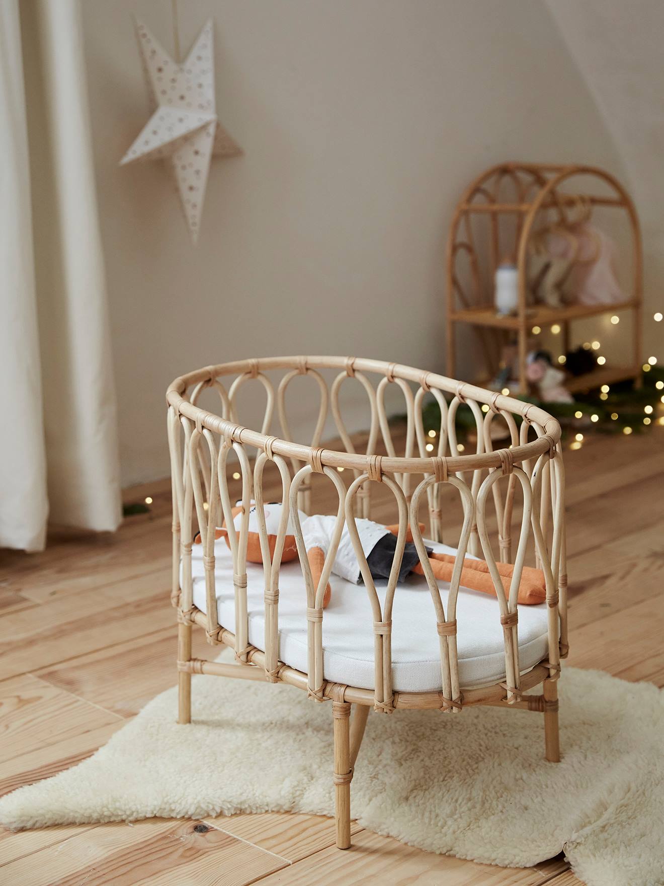 Vertbaudet Puppenbett aus Rattan MINI BOHO - natur