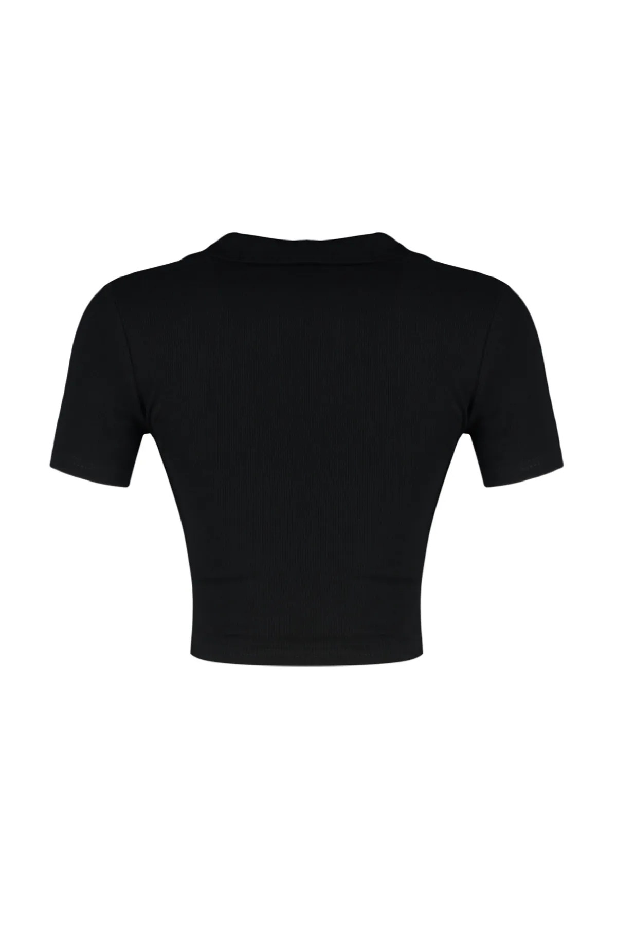 Trendyol Collection  Schwarze, taillierte, kurze, gerippte, dehnbare Strickbluse mit Polokragen TWOSS21BZ0038