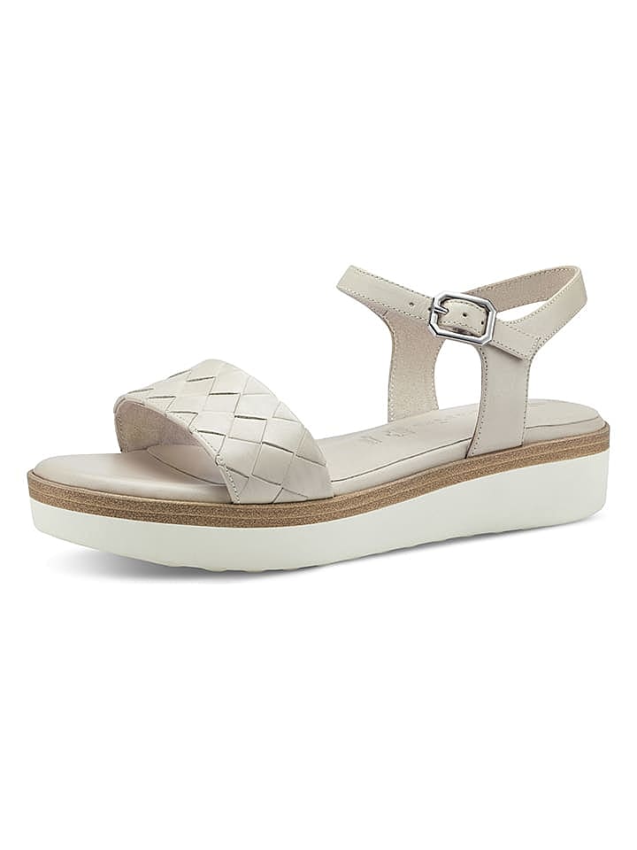 Tamaris Leder-Keilsandaletten in Creme günstig kaufen 40