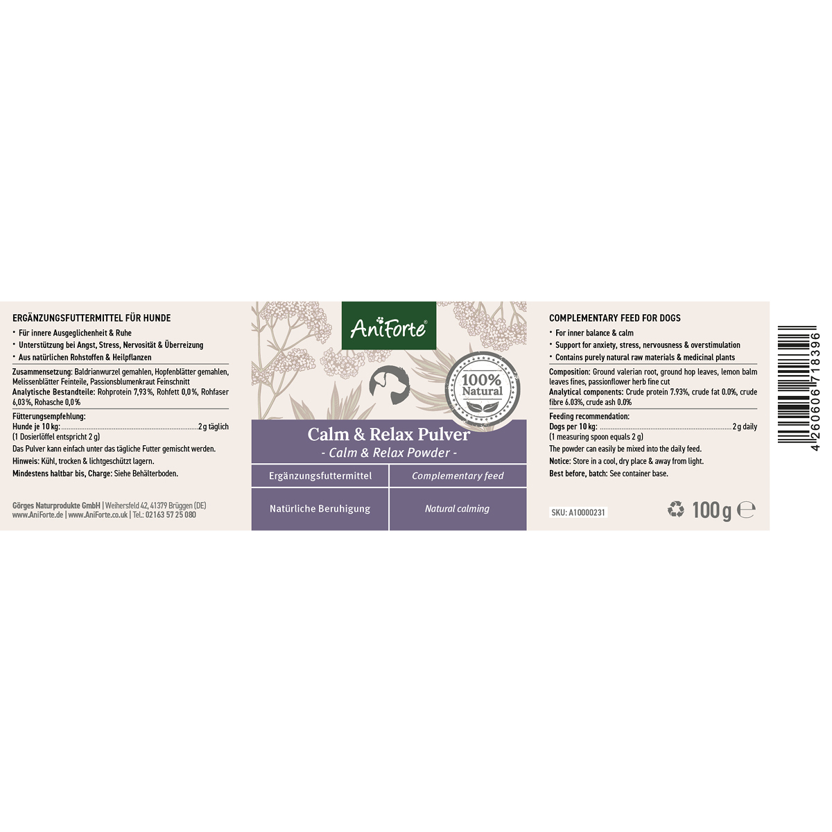 Aniforte Ergänzungsfutter & Aufzucht Aniforte Calm & Relax Kräuter 100g