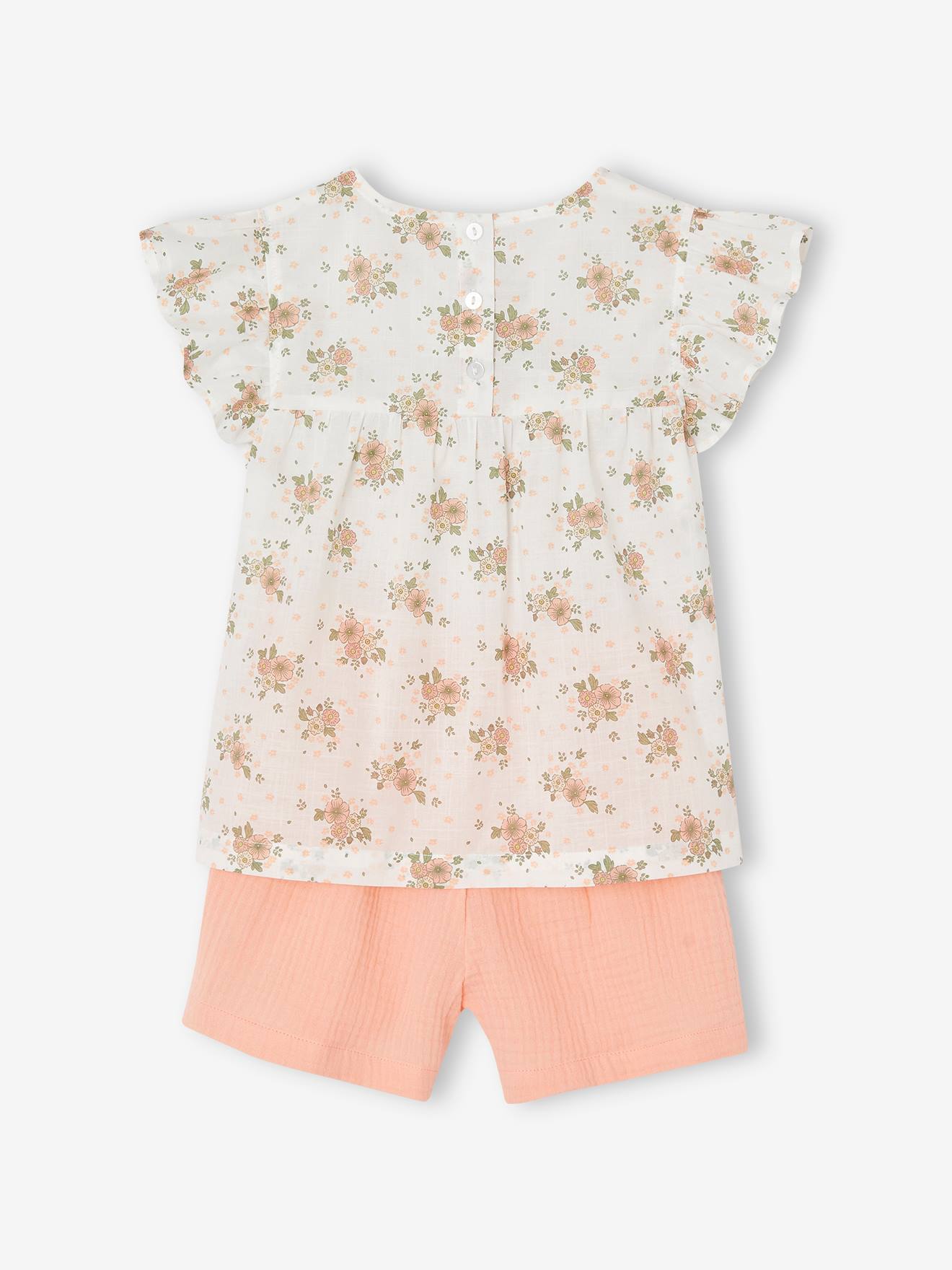 Vertbaudet Festliches Mädchen-Set: Bluse & Shorts - rosa bedruckt