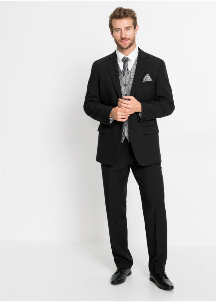 Anzug (5-tlg. Set): Sakko, Hose, Weste, Plastron, Einstecktu