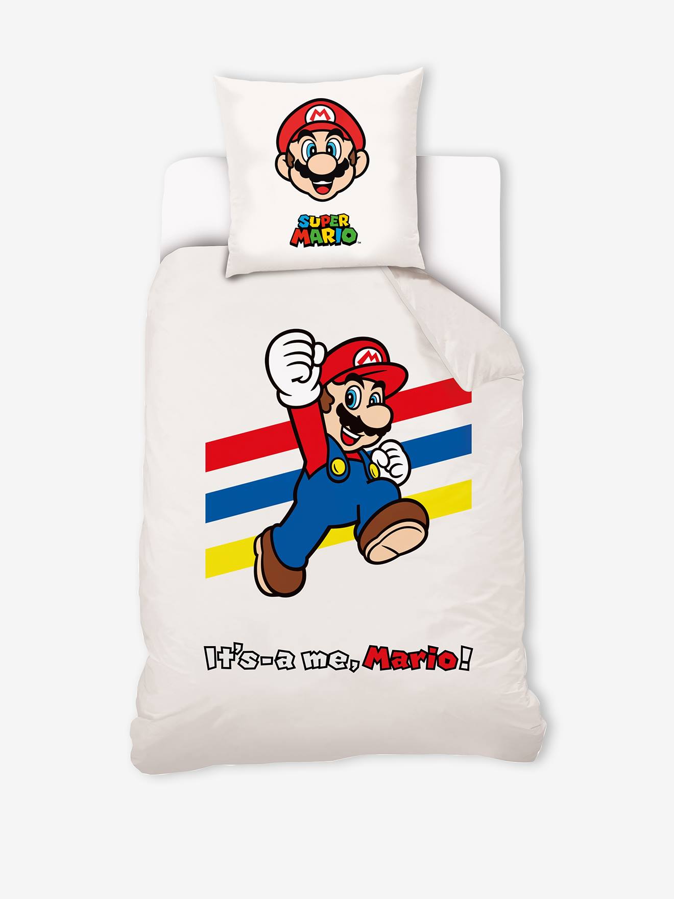 Parure housse de couette + taie d'oreiller enfant Super Mario® et Luigi blanc