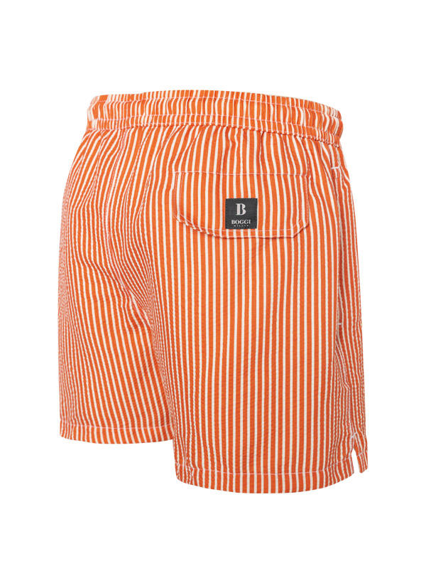 BOGGI MILANO, Badeshorts, Seersucker, orange-weiß gestreift