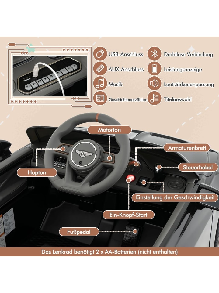 COSTWAY 12V Bentley Elektroauto ab 3 Jahren in Schwarz günstig kaufen onesize