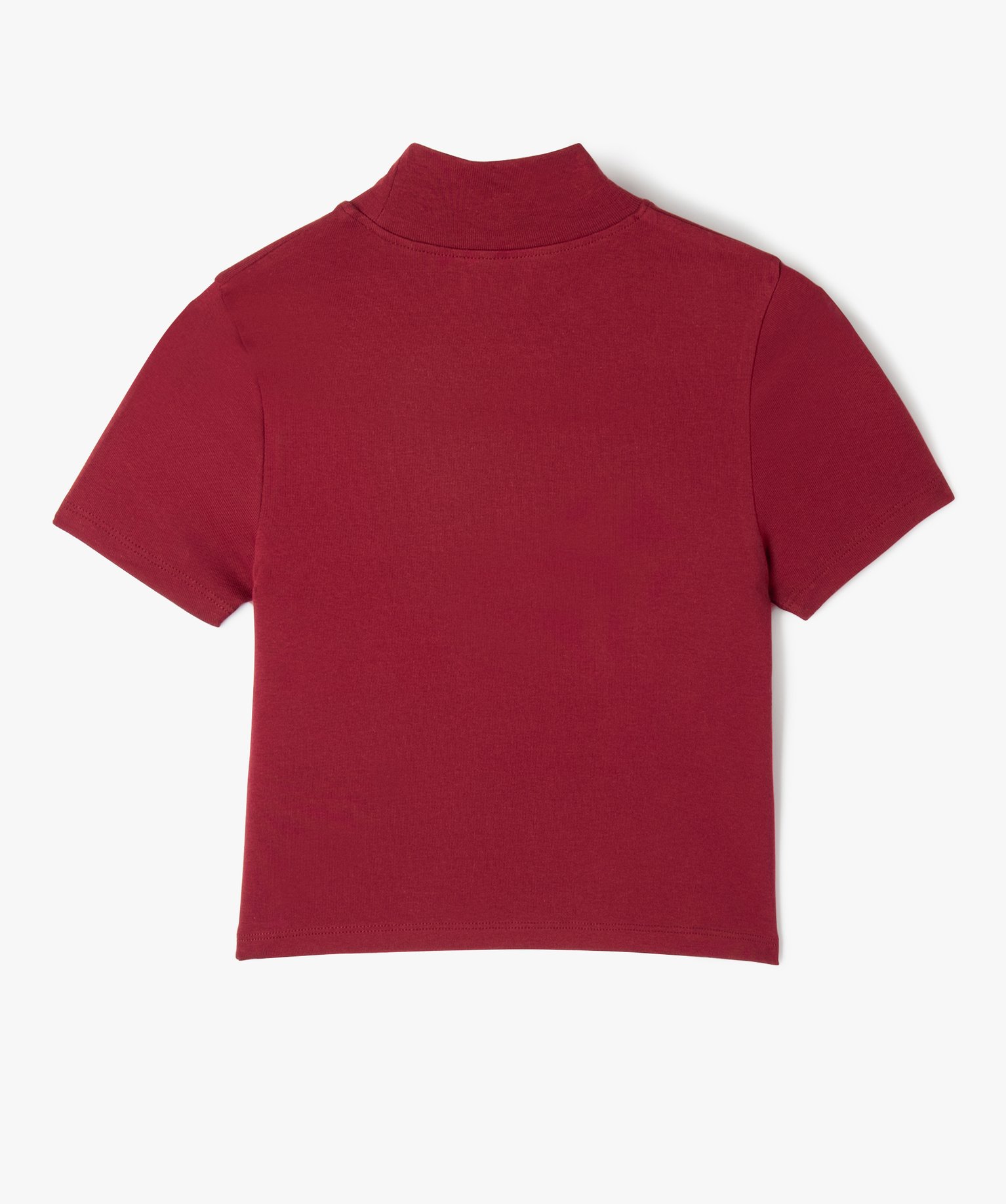 Tee-shirt court à manches courtes et col montant uni fille rouge fonce | GEMO